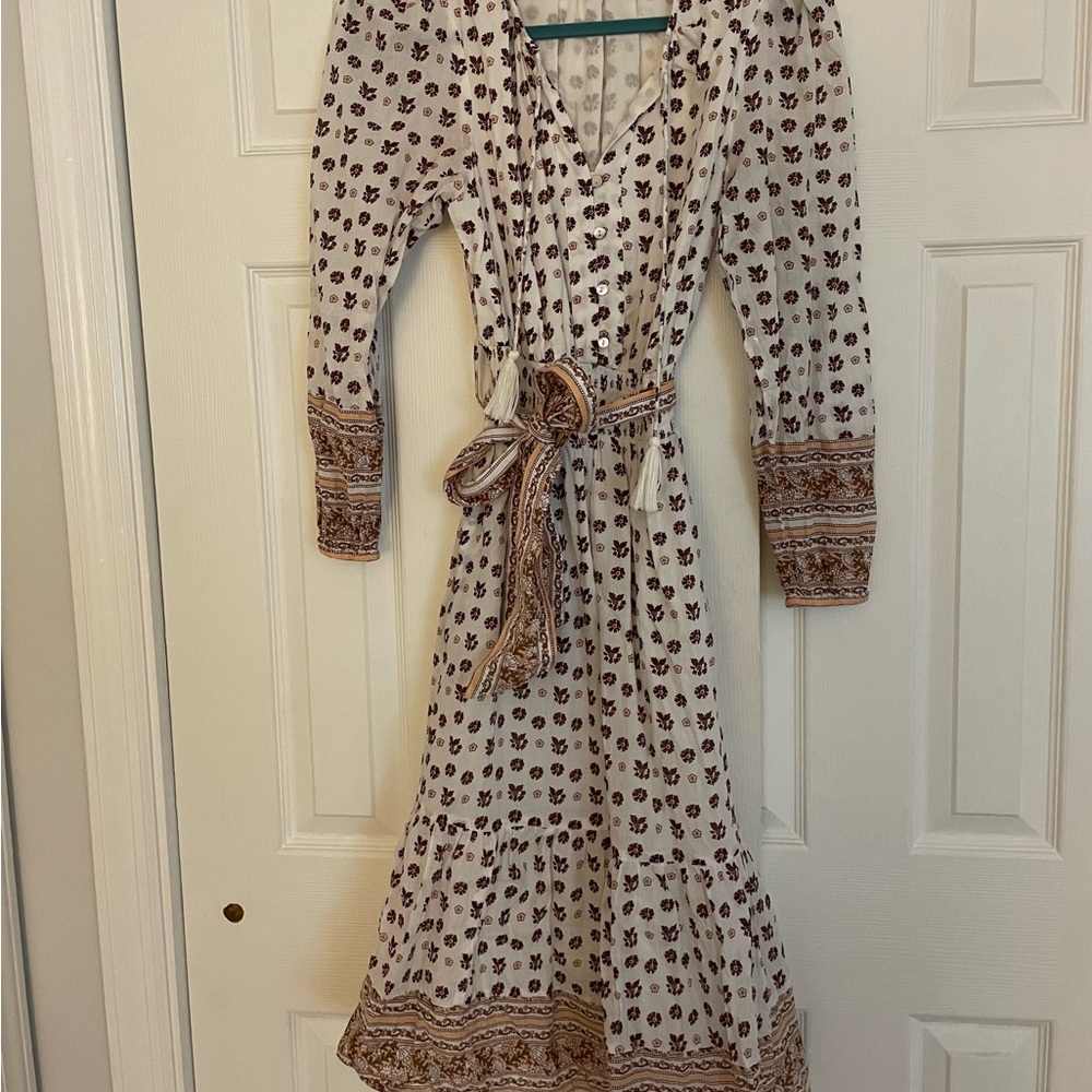 Cleobella Cream Long Sleeve Sundress with V-Neck